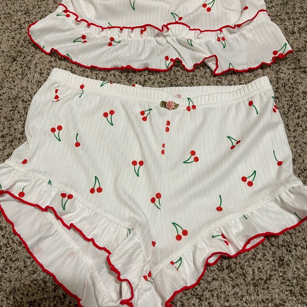 Cherry Print Ruffle Pajama Set - Picture 2 of 5